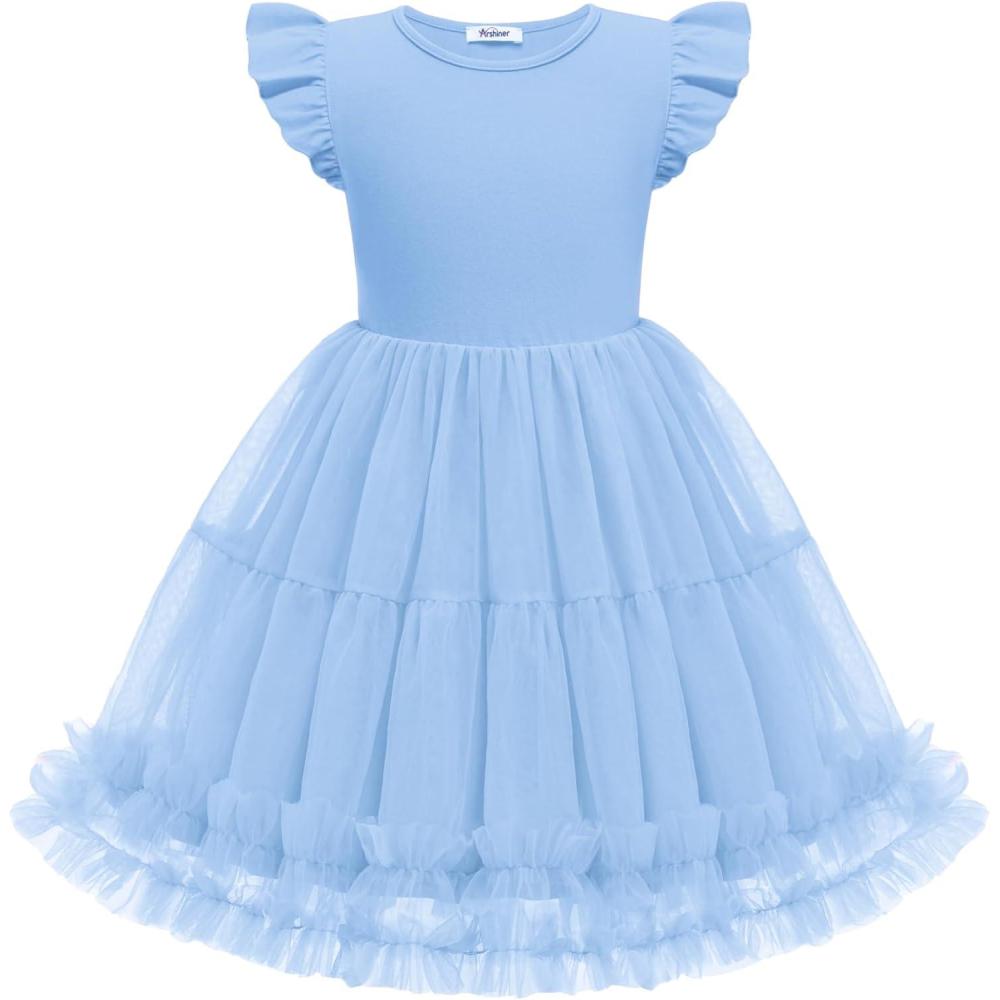 image:imageArshiner Toddler Tutu Dress Girls Summer Ruffle Sleeve Tulle Sundress Birthday Party Dresses 38YBlue