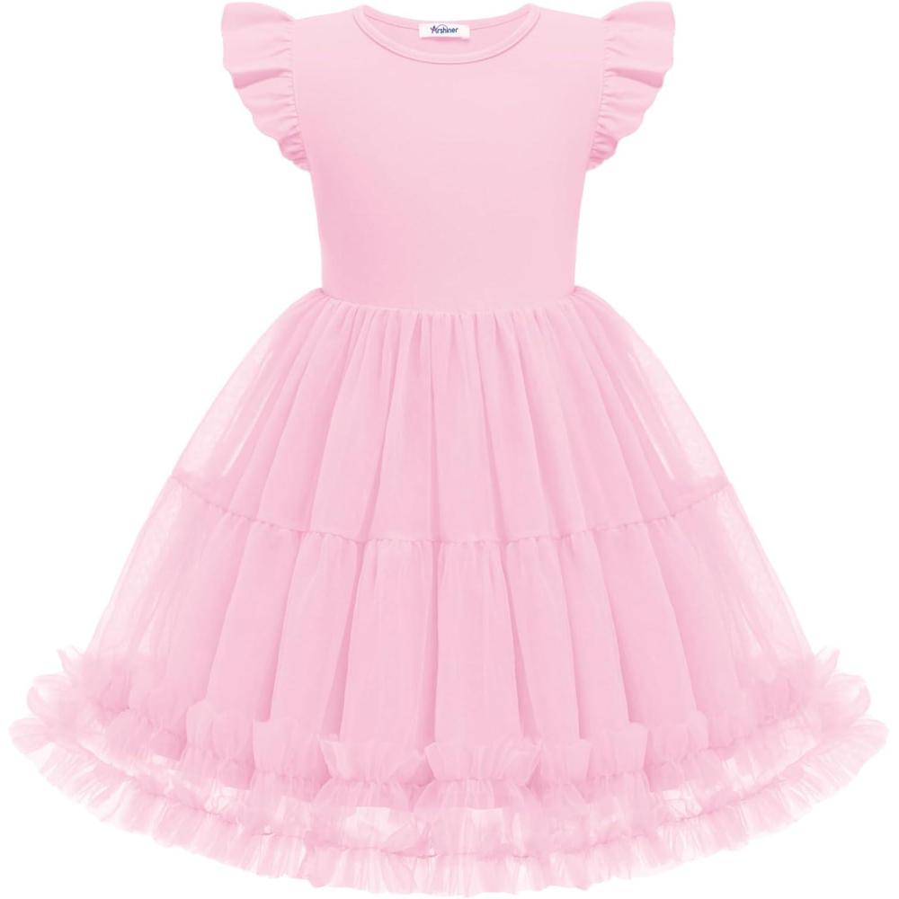 image:imageArshiner Toddler Tutu Dress Girls Summer Ruffle Sleeve Tulle Sundress Birthday Party Dresses 38YPink