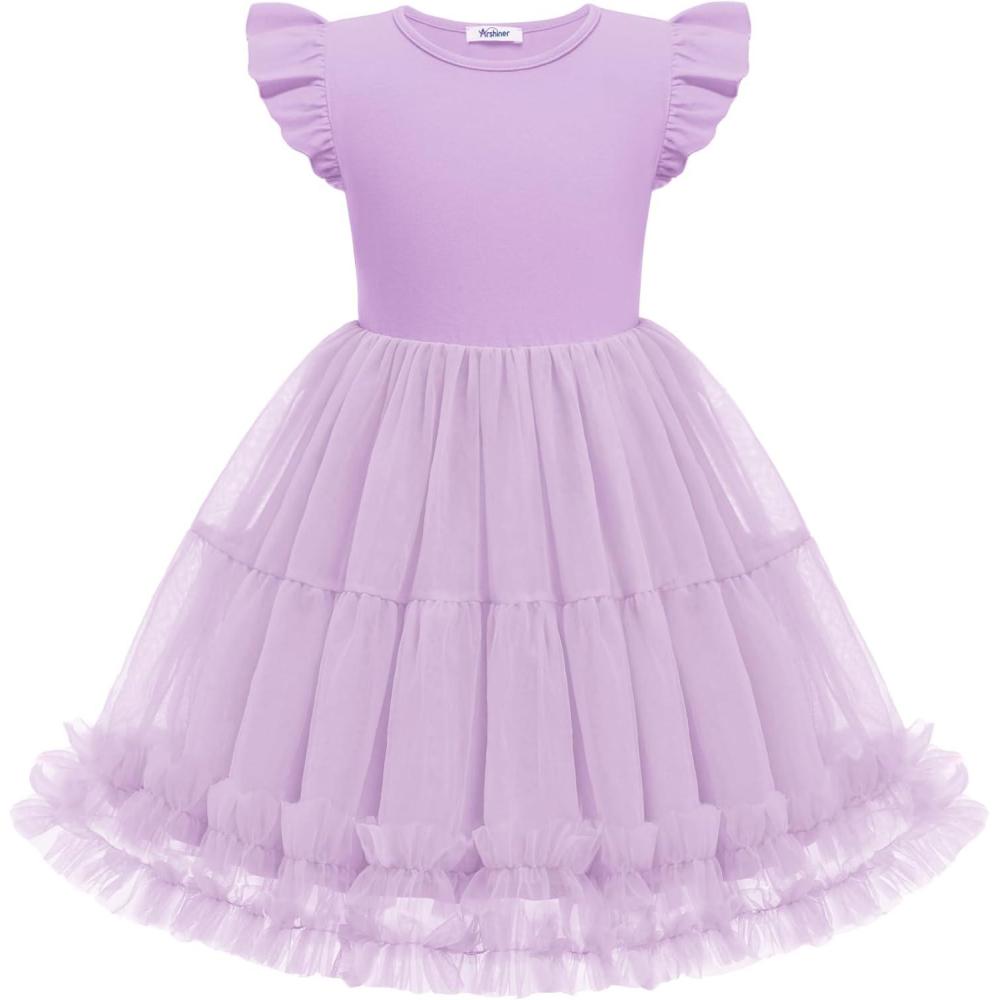 image:imageArshiner Toddler Tutu Dress Girls Summer Ruffle Sleeve Tulle Sundress Birthday Party Dresses 38YPurple