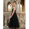 Arshiner Flower Girl Dress Spaghetti Strap Tulle Long Formal Wedding Pageant Party Fancy Princess Ball Gown Dresses(Black)