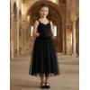 Arshiner Flower Girl Dress Spaghetti Strap Tulle Long Formal Wedding Pageant Party Fancy Princess Ball Gown Dresses(Black)