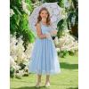 Arshiner Flower Girl Dress Spaghetti Strap Tulle Long Formal Wedding Pageant Party Fancy Princess Ball Gown Dresses(Light Blue)
