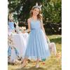 Arshiner Flower Girl Dress Spaghetti Strap Tulle Long Formal Wedding Pageant Party Fancy Princess Ball Gown Dresses(Light Blue)