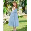 Arshiner Flower Girl Dress Spaghetti Strap Tulle Long Formal Wedding Pageant Party Fancy Princess Ball Gown Dresses(Light Blue)