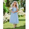 Arshiner Flower Girl Dress Spaghetti Strap Tulle Long Formal Wedding Pageant Party Fancy Princess Ball Gown Dresses(Light Blue)