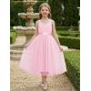 Arshiner Flower Girl Dress Spaghetti Strap Tulle Long Formal Wedding Pageant Party Fancy Princess Ball Gown Dresses(Light Pink)