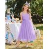 Arshiner Flower Girl Dress Spaghetti Strap Tulle Long Formal Wedding Pageant Party Fancy Princess Ball Gown Dresses(Light Purple)