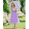 Arshiner Flower Girl Dress Spaghetti Strap Tulle Long Formal Wedding Pageant Party Fancy Princess Ball Gown Dresses(Light Purple)