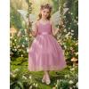 Arshiner Flower Girl Dress Spaghetti Strap Tulle Long Formal Wedding Pageant Party Fancy Princess Ball Gown Dresses(Pink)
