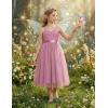 Arshiner Flower Girl Dress Spaghetti Strap Tulle Long Formal Wedding Pageant Party Fancy Princess Ball Gown Dresses(Pink)