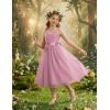 Arshiner Flower Girl Dress Spaghetti Strap Tulle Long Formal Wedding Pageant Party Fancy Princess Ball Gown Dresses(Pink)