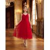 Arshiner Flower Girl Dress Spaghetti Strap Tulle Long Formal Wedding Pageant Party Fancy Princess Ball Gown Dresses(Red)