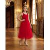 Arshiner Flower Girl Dress Spaghetti Strap Tulle Long Formal Wedding Pageant Party Fancy Princess Ball Gown Dresses(Red)