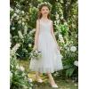 Arshiner Flower Girl Dress Spaghetti Strap Tulle Long Formal Wedding Pageant Party Fancy Princess Ball Gown Dresses(White)