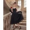 Arshiner Flower Girls Dress Spaghetti Strap Formal Wedding Pageant Party Tulle Long Dresses with Belt(Black)