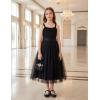 Arshiner Flower Girls Dress Spaghetti Strap Formal Wedding Pageant Party Tulle Long Dresses with Belt(Black)