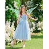 Arshiner Flower Girls Dress Spaghetti Strap Formal Wedding Pageant Party Tulle Long Dresses with Belt(Blue)