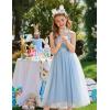 Arshiner Flower Girls Dress Spaghetti Strap Formal Wedding Pageant Party Tulle Long Dresses with Belt(Blue)