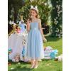 Arshiner Flower Girls Dress Spaghetti Strap Formal Wedding Pageant Party Tulle Long Dresses with Belt(Blue)