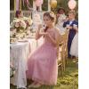 Arshiner Flower Girls Dress Spaghetti Strap Formal Wedding Pageant Party Tulle Long Dresses with Belt(Dusty Rose)