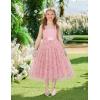Arshiner Flower Girls Dress Spaghetti Strap Formal Wedding Pageant Party Tulle Long Dresses with Belt(Pink Floral)