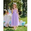 Arshiner Flower Girls Dress Spaghetti Strap Formal Wedding Pageant Party Tulle Long Dresses with Belt(Purple)
