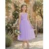 Arshiner Flower Girls Dress Spaghetti Strap Formal Wedding Pageant Party Tulle Long Dresses with Belt(Purple)