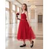 Arshiner Flower Girls Dress Spaghetti Strap Formal Wedding Pageant Party Tulle Long Dresses with Belt(Red)