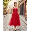 Arshiner Flower Girls Dress Spaghetti Strap Formal Wedding Pageant Party Tulle Long Dresses with Belt(Red)