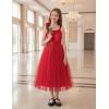 Arshiner Flower Girls Dress Spaghetti Strap Formal Wedding Pageant Party Tulle Long Dresses with Belt(Red)
