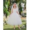 Arshiner Flower Girls Dress Spaghetti Strap Formal Wedding Pageant Party Tulle Long Dresses with Belt(White)