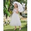 Arshiner Flower Girls Dress Spaghetti Strap Formal Wedding Pageant Party Tulle Long Dresses with Belt(White)