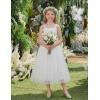 Arshiner Flower Girls Dress Spaghetti Strap Formal Wedding Pageant Party Tulle Long Dresses with Belt(White)