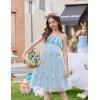 Arshiner Girls Dresses Ruffle Trim Off Shoulder Formal Wedding Party Fancy Summer Tulle Dress for 6-14 Years(Blue Floral)
