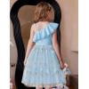 Arshiner Girls Dresses Ruffle Trim Off Shoulder Formal Wedding Party Fancy Summer Tulle Dress for 6-14 Years(Blue Floral)