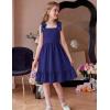 Arshiner Girls Summer Dress Bowknot Strap Casual Sleeveless Tiered Sundress with Pockets 6-14 Years(Navy Blue)