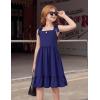 Arshiner Girls Summer Dress Bowknot Strap Casual Sleeveless Tiered Sundress with Pockets 6-14 Years(Navy Blue)