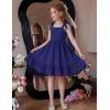 Arshiner Girls Summer Dress Bowknot Strap Casual Sleeveless Tiered Sundress with Pockets 6-14 Years(Navy Blue)