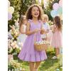 Arshiner Girls Summer Dress Bowknot Strap Casual Sleeveless Tiered Sundress with Pockets 6-14 Years(Purple)
