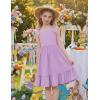 Arshiner Girls Summer Dress Bowknot Strap Casual Sleeveless Tiered Sundress with Pockets 6-14 Years(Purple)
