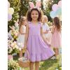 Arshiner Girls Summer Dress Bowknot Strap Casual Sleeveless Tiered Sundress with Pockets 6-14 Years(Purple)