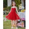 Arshiner Toddler Baby Girl Birthday Princess Dress Girls Spaghetti Strap Tulle Tutu Dresses Summer Mini Sundress 1-8Y(Red)