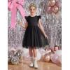 Arshiner Toddler Flower Girl Dress V-Back Bowknot Birthday Party Formal Ball Gown Prom Tulle Dresses(Black)