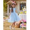 Arshiner Toddler Flower Girl Dress V-Back Bowknot Birthday Party Formal Ball Gown Prom Tulle Dresses(Blue)