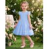 Arshiner Toddler Tutu Dress Girls Summer Ruffle Sleeve Tulle Sundress Birthday Party Dresses 3-8Y(Blue)