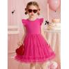 Arshiner Toddler Tutu Dress Girls Summer Ruffle Sleeve Tulle Sundress Birthday Party Dresses 3-8Y(Hot Pink)