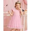 Arshiner Toddler Tutu Dress Girls Summer Ruffle Sleeve Tulle Sundress Birthday Party Dresses 3-8Y(Pink)