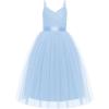 Arshiner Flower Girl Dress Spaghetti Strap Tulle Long Formal Wedding Pageant Party Fancy Princess Ball Gown Dresses(Light Blue)