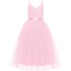 Arshiner Flower Girl Dress Spaghetti Strap Tulle Long Formal Wedding Pageant Party Fancy Princess Ball Gown Dresses(Light Pink)