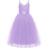 Arshiner Flower Girl Dress Spaghetti Strap Tulle Long Formal Wedding Pageant Party Fancy Princess Ball Gown Dresses(Light Purple)